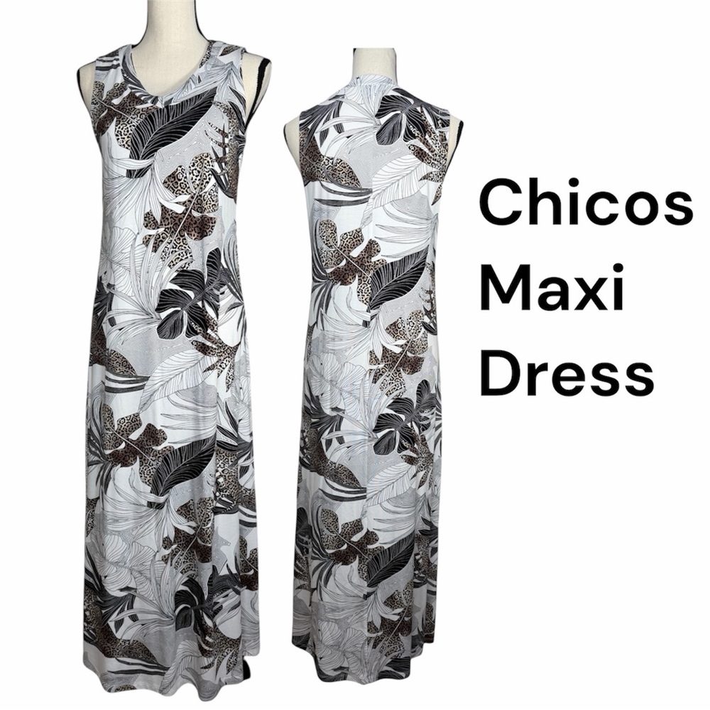 Chico's Maxi Dress Jungle Leopard Print Sleeveless Lightweight
